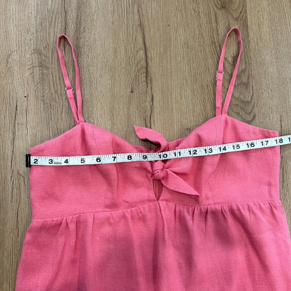 Reformation Ryland Linen Mini Dress Pink Bow Tie Front Slip Dress Size 6 - Picture 9 of 10